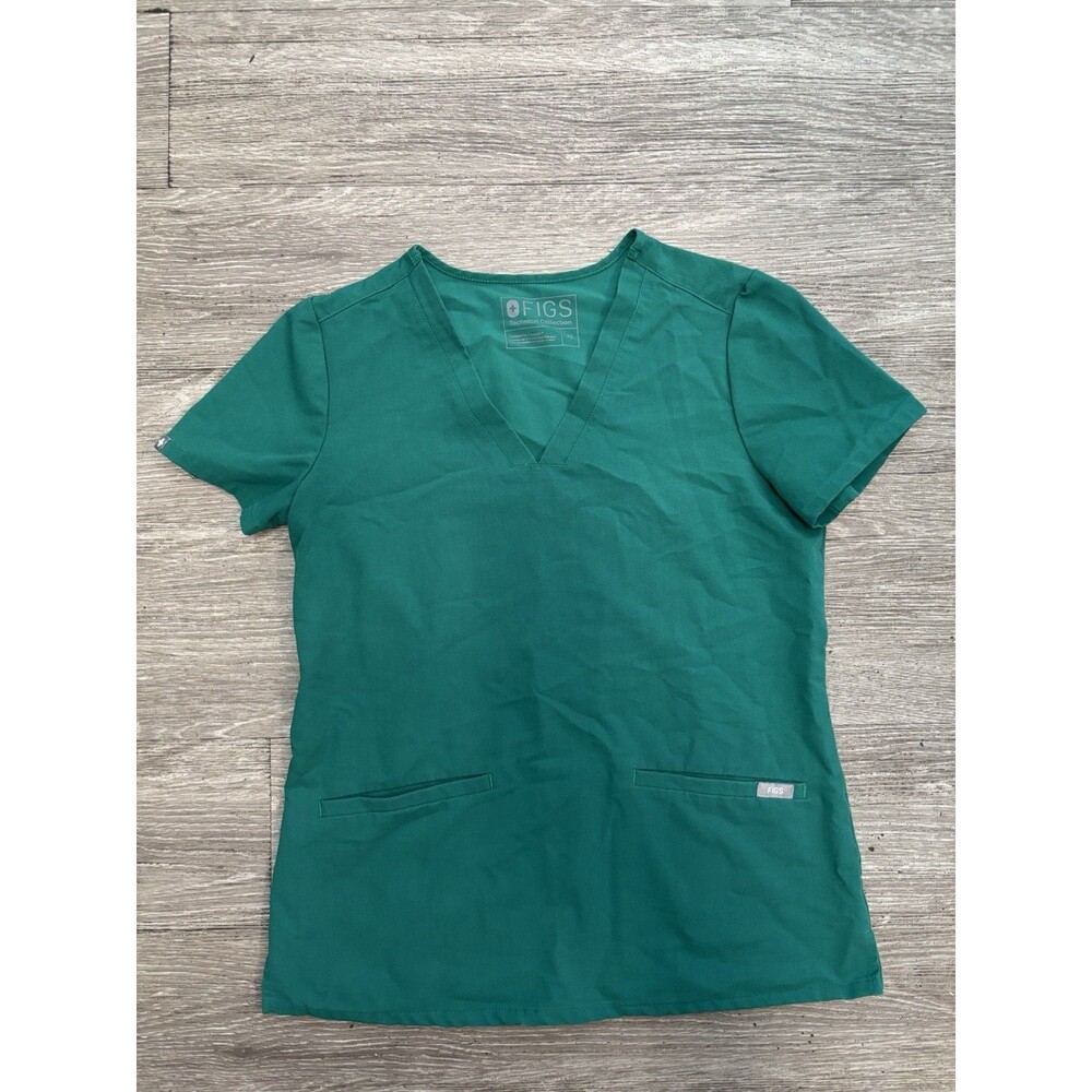 FIGS Technical Collection Casma 2 Pocket Scrub Top In A Vibrant Green V-neck XS
